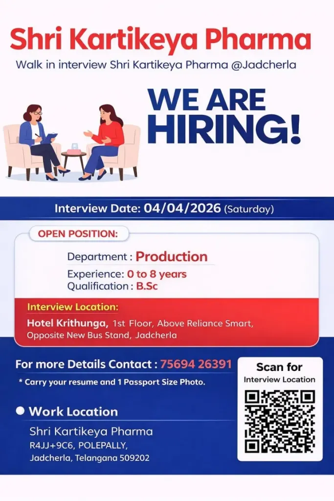 Shri Kartikeya Pharma is Hiring FRESHERS for Production Executive - PharmaBharat