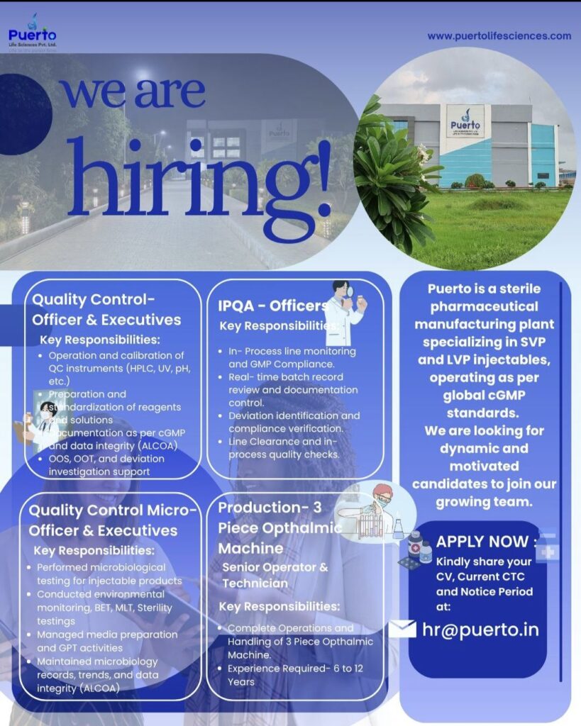 Exciting Pharma Careers at Puerto Life Sciences | Multiple Open Positions Available | PHARMA JOBS POST