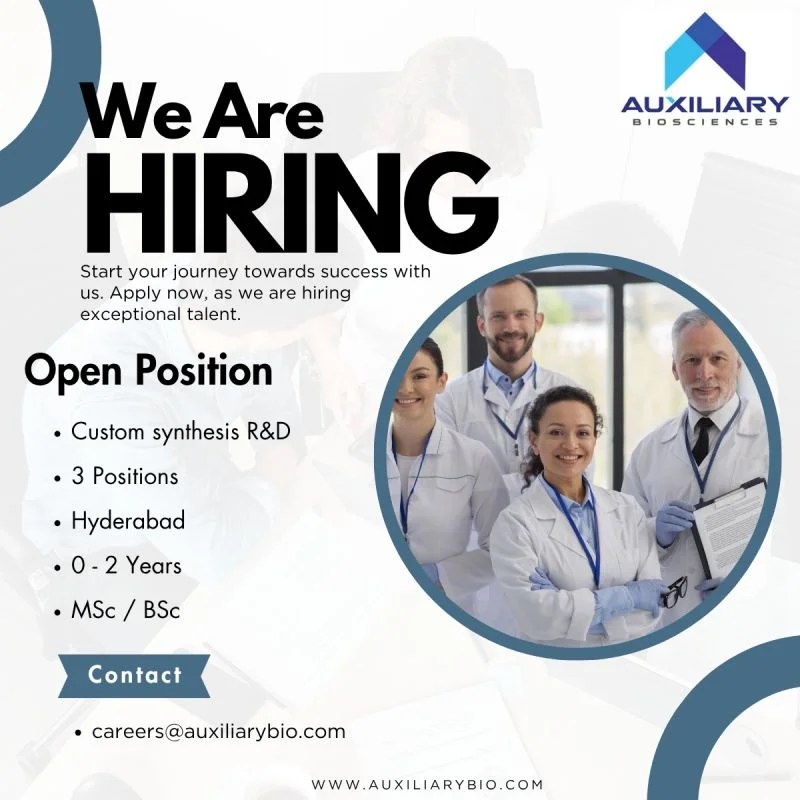 Auxiliary Biosciences is Hiring FRESHERS for Custom Synthesis R&D Jobs