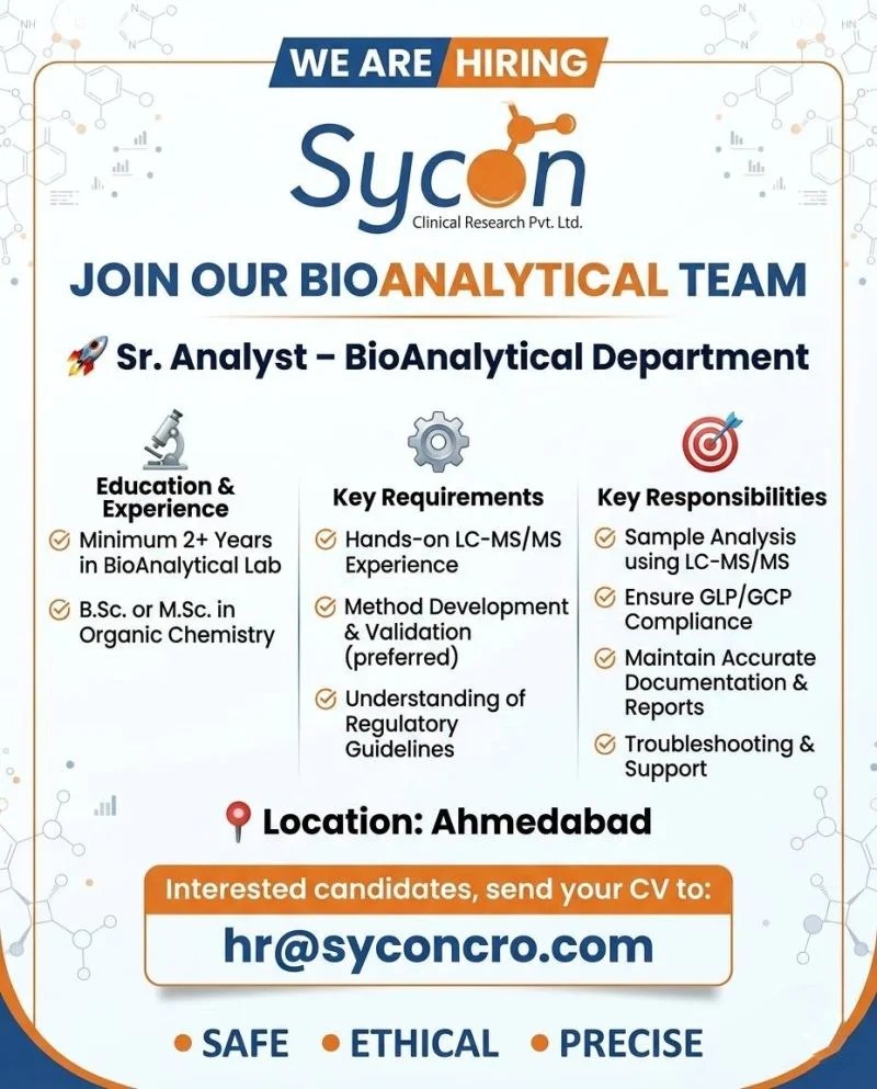 Sycon Clinical Research is Hiring for Senior Analyst &ndash; Bioanalytical Department