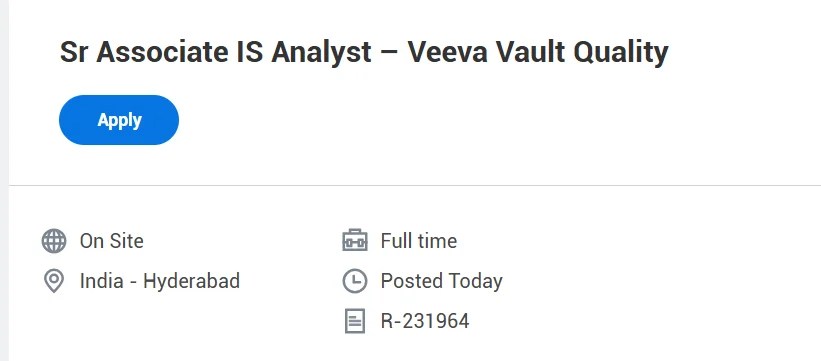 Amgen is Hiring for Sr Associate IS Analyst &ndash; Veeva Vault Quality