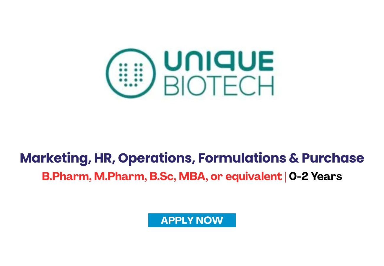 Unique Biotech is Hiring FRESHERS for Marketing, HR, Operations, Formulations & Purchase