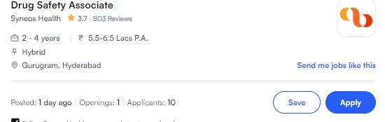 Syneos Health Hiring for Drug Safety Associates in PV