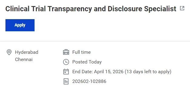 Clinical Trial Transparency and Disclosure Specialist at Roche