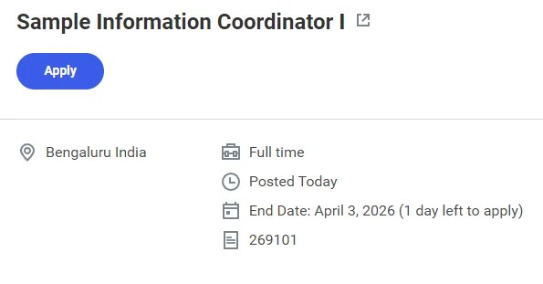 Labcorp Hiring Sample Information Coordinator | Freshers