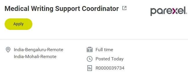 Medical Writing Support Coordinator Job &ndash; Parexel (Remote India)