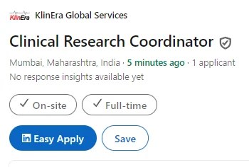 Clinical Research Coordinator Job in Mumbai &ndash; KlinEra Global Services