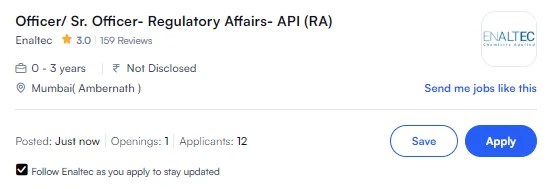 Regulatory Affairs Officer | Enaltec | 0 - 3 Years
