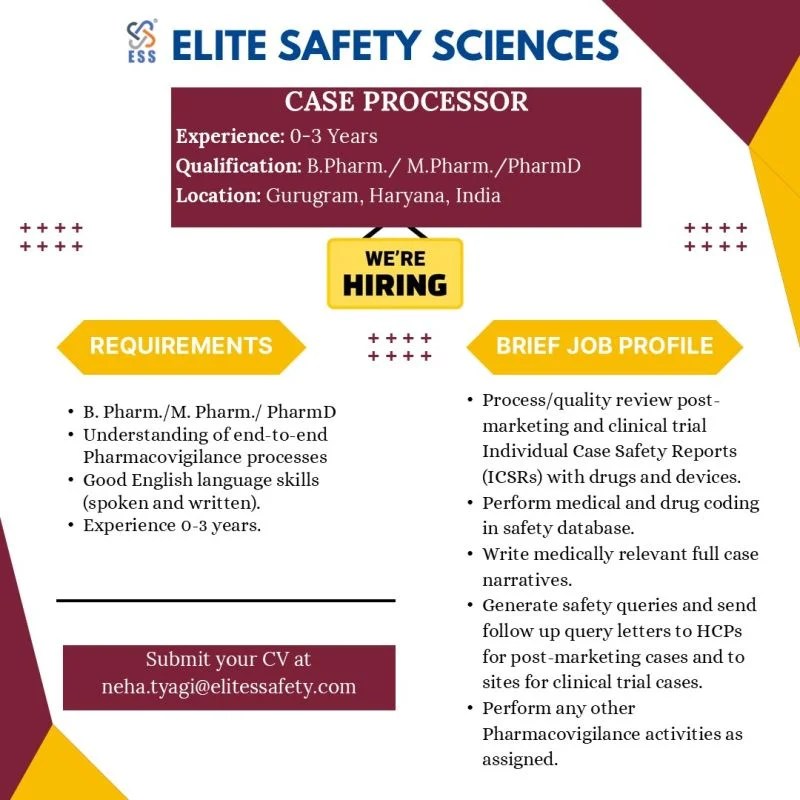 Elite Safety Sciences Hiring for Pharmacovigilance | Freshers