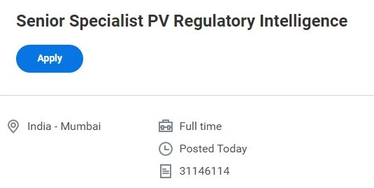 Senior Specialist PV Regulatory Intelligence &ndash; Mumbai | Apply Now
