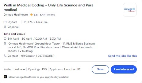 Medical Coding Walk-in Drive in Omega &ndash; Freshers Opportunity