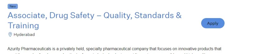 Azurity Pharma Hiring Drug Safety Associate