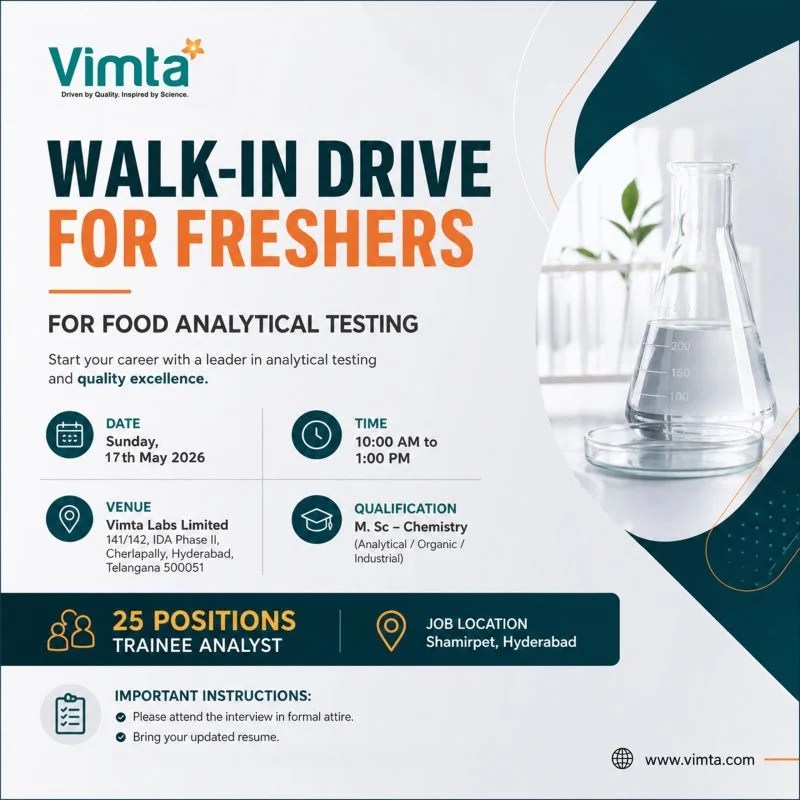 Vimta Labs is Hiring FRESHERS for Trainee Analyst