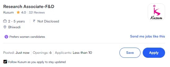 Research Associate F&D at Kusum Hiring M.Pharm & M.Sc Candidates
