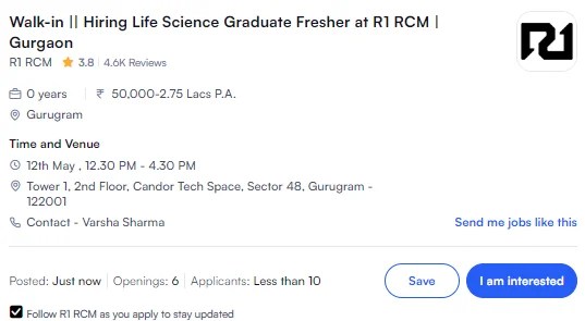 R1 RCM is hiring Life Science freshers