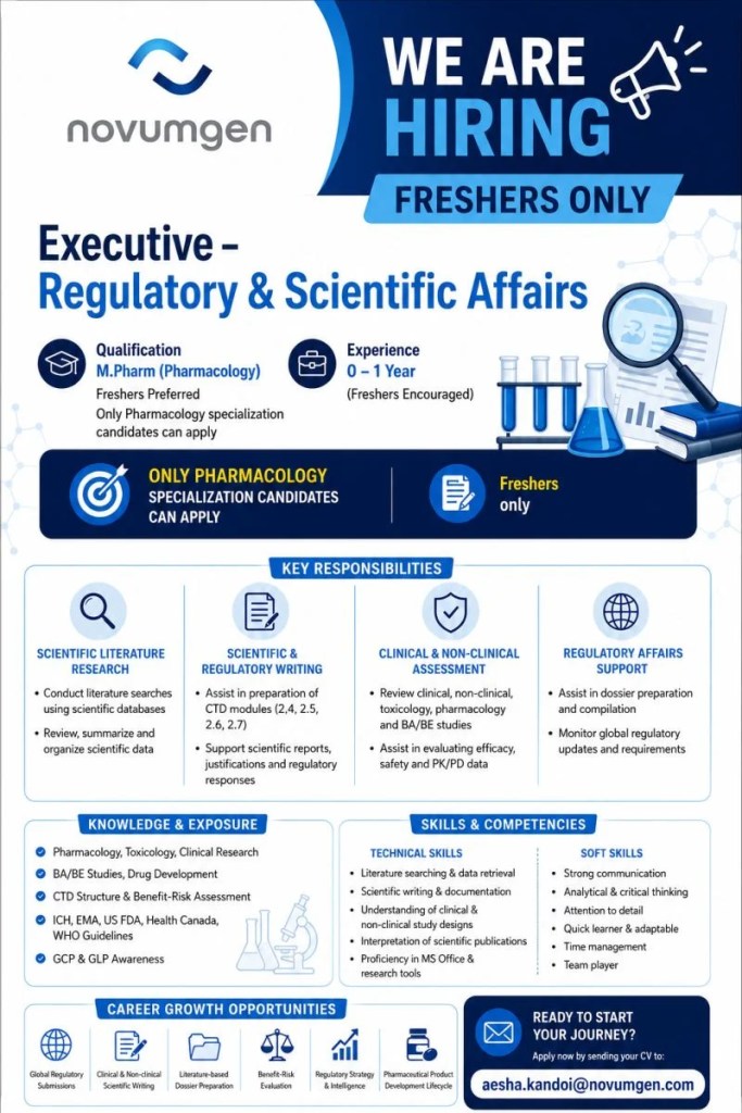 Novumgen is Hiring for Executive &ndash; Regulatory & Scientific Affairs