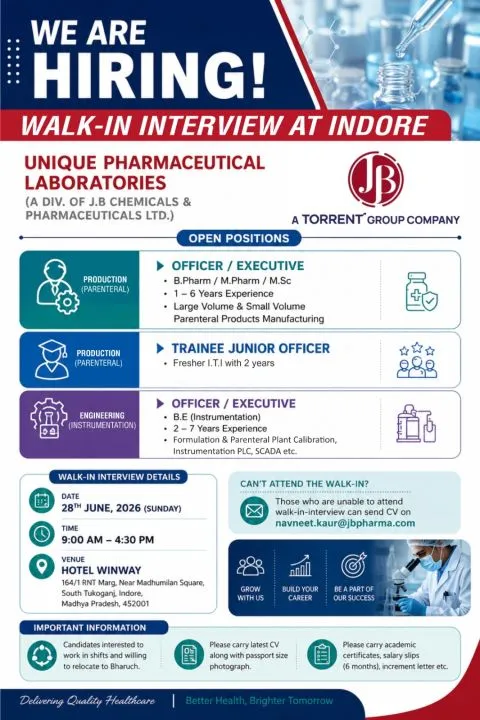 Unique Pharmaceutical is Hiring FRESHERS for Production and Engineering