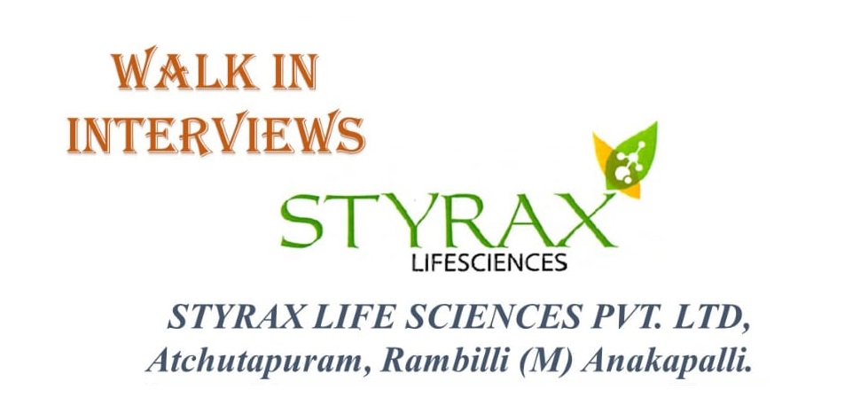 STYRAX Pharma - Walk-In Interview for QC / Production / Engineering from 9th - 13th June 2026 - Pharmawisdom.co.in