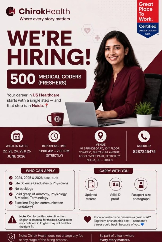 ChirokHealth Hiring 500 Freshers for Medical Coders Openings