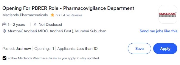 Macleods Pharmaceuticals Hiring for PBRER Reviewer & RMP Drafter | Pharmacovigilance