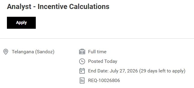 Analyst Incentive Calculations Job at Sandoz
