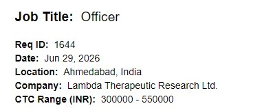 Lambda Therapeutic Research Officer | Freshers