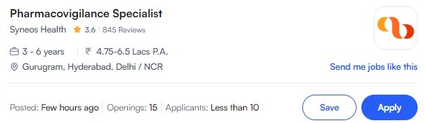 Syneos Health Hiring for Pharmacovigilance