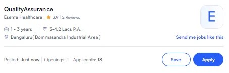 Quality Assurance Executive Job at Esente Healthcare, Bangalore