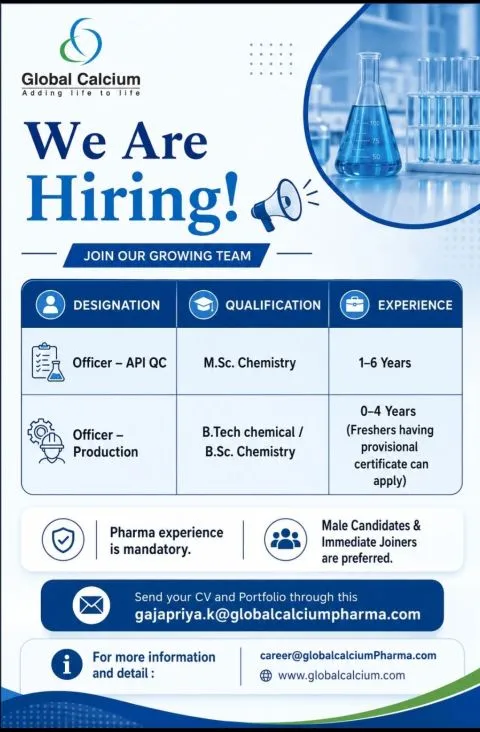 Global Calcium is Hiring Fresher & Experienced for QC and Production Job