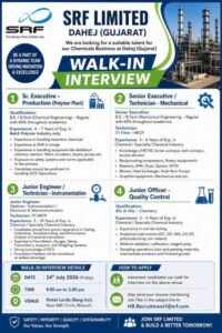 SRF Limited is Hiring for Production, Mechanical, QC & Instrumentation