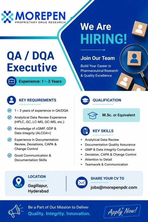 Morepen Hiring QA/DQA Executive &ndash; Apply Now