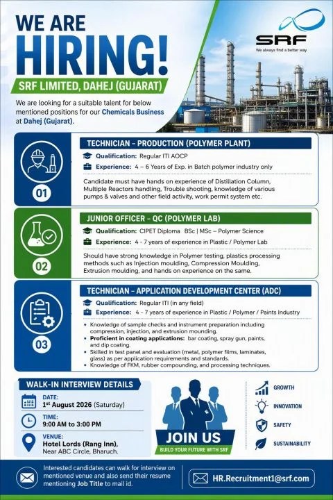 SRF Limited is Hiring for Production, QC & ADC Jobs