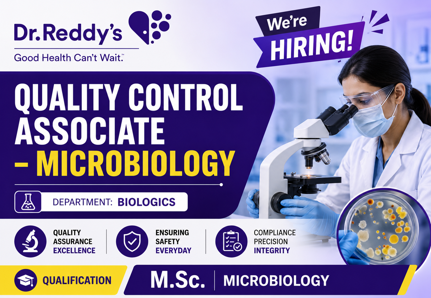 Dr. Reddy's Laboratories is Hiring for Quality Control Associate - Microbiology