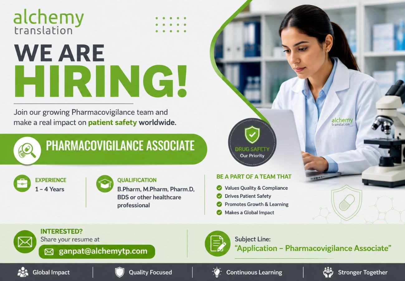 Pharmacovigilance Associate Jobs at Alchemy | Apply Now