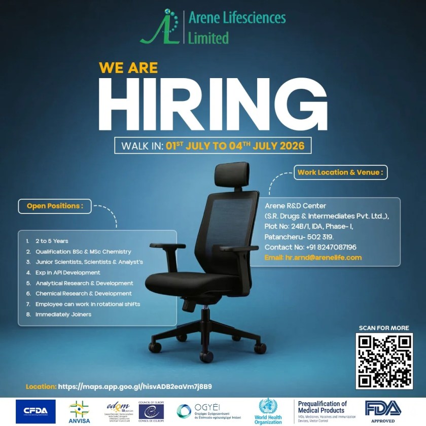 Arene Lifesciences is Hiring for Junior Scientists, Scientists & Analysts - R&D
