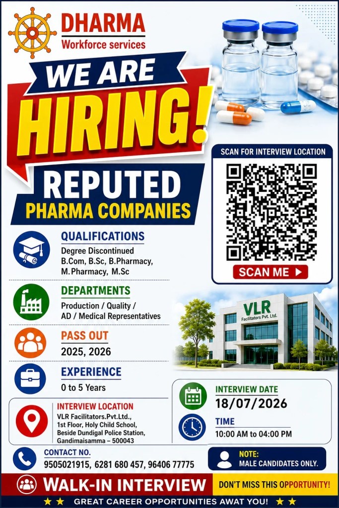 Dharma Workforce Services is Hiring for Production, Quality, AD, Medical Representative