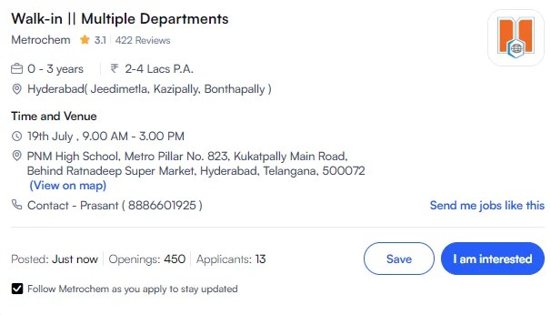Metrochem Walk-In Drive 2026 | 450 Pharma Openings in Hyderabad | QA, QC, Engineering, Warehouse, and EHS, Production