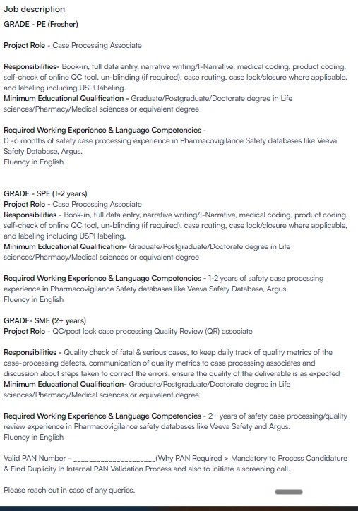 Cognizant Hiring Freshers & experienced for Pharmacovigilance | 0 - 4 Years