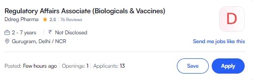 Regulatory Affairs Associate Biologicals & Vaccines Jobs at DDReg Pharma
