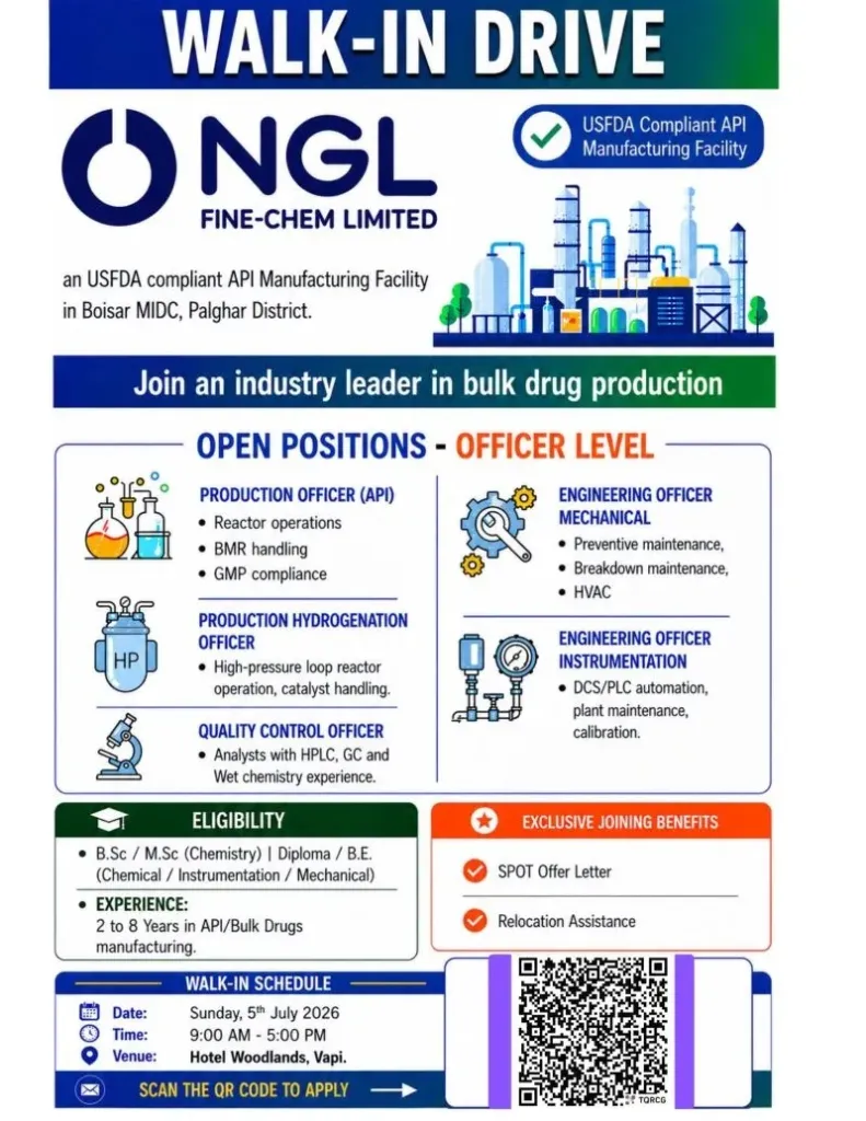ONGL Fine-Chem Walk-In Drive 2026 &ndash; Production, QC & Engineering Officer Jobs