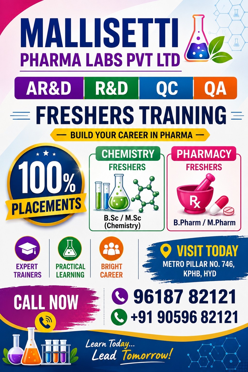 Career Training & Placement Opportunity for Pharmacy & Chemistry Graduate Freshers at Mallisetti Pharma Labs, Hyderabad - Pharmawisdom.co.in