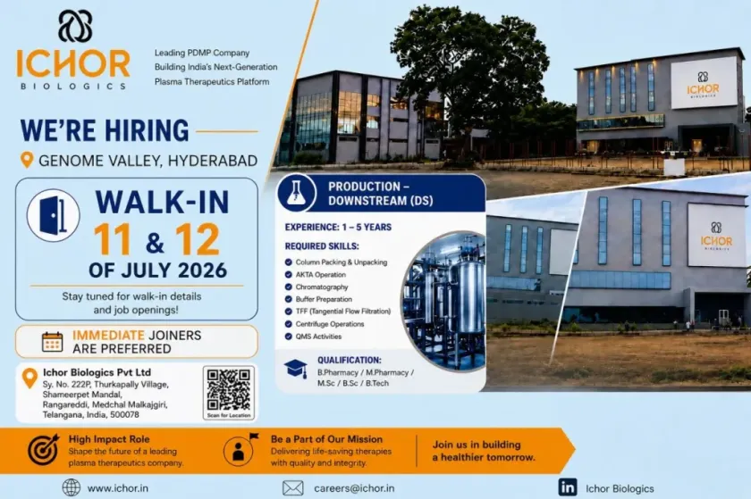 Ichor Biologics Walk-In Recruitment 2026 &ndash; Production Downstream (DS)