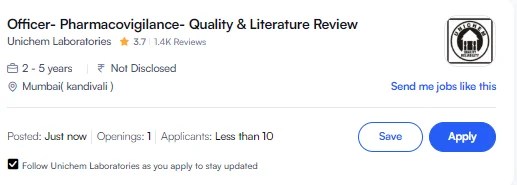Unichem Hiring Pharmacovigilance Officer in Mumbai | Apply Now