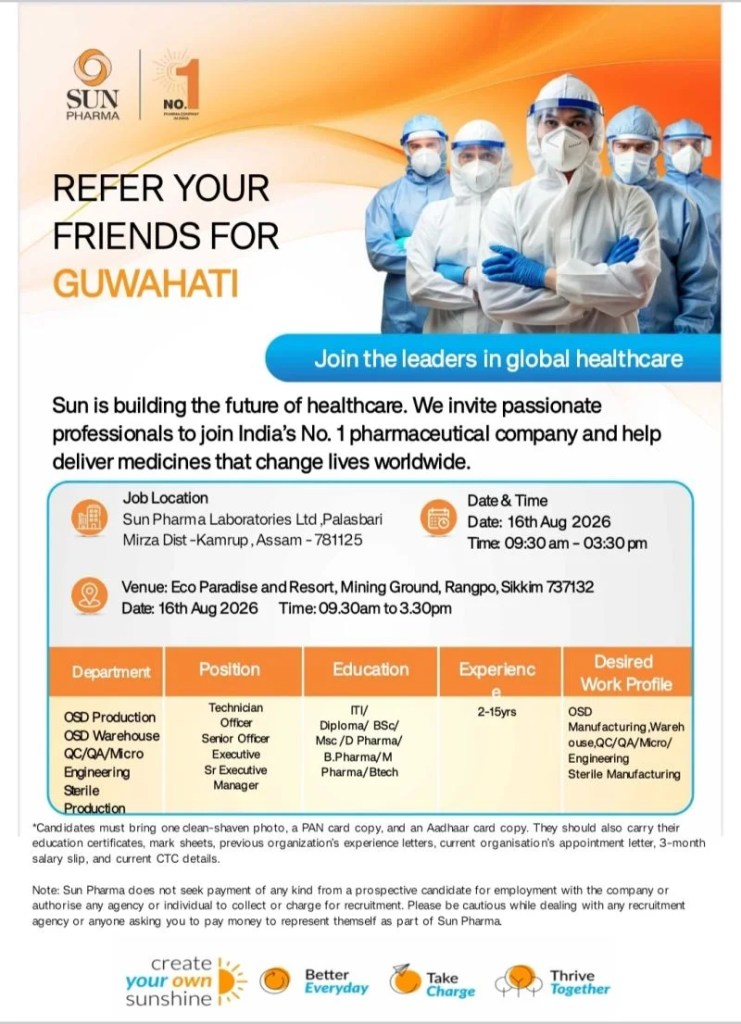 Sun Pharma is Hiring for Production, Warehouse, QC/QA/Micro, Engineering