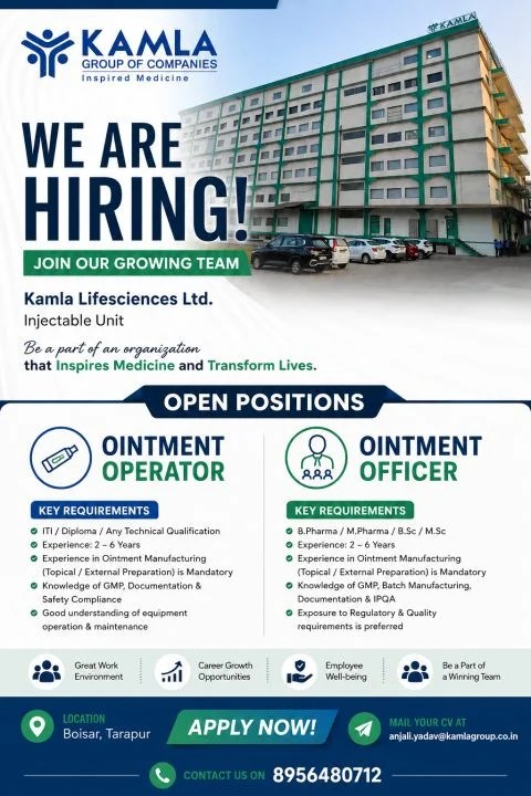 Kamla Lifesciences is Hiring for Production / Manufacturing Job