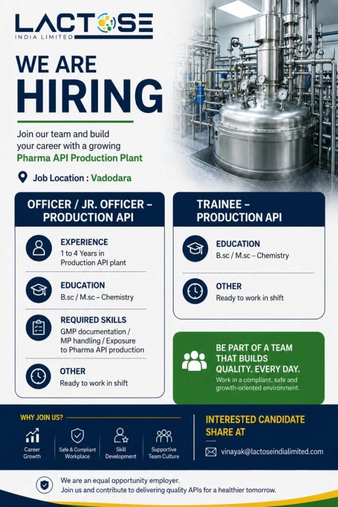 Lactose India Limited is Hiring for Trainee &ndash; Production API