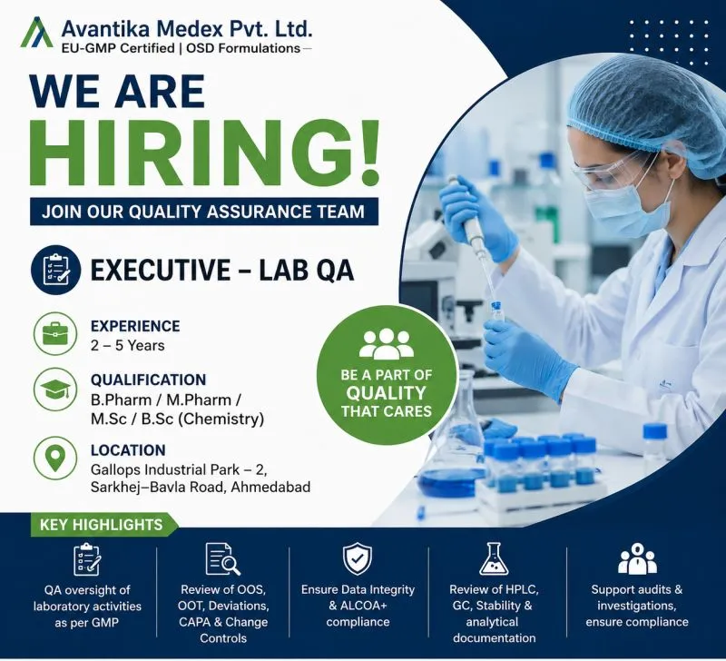 Avantika Medex is Hiring for Executive &ndash; Lab QA