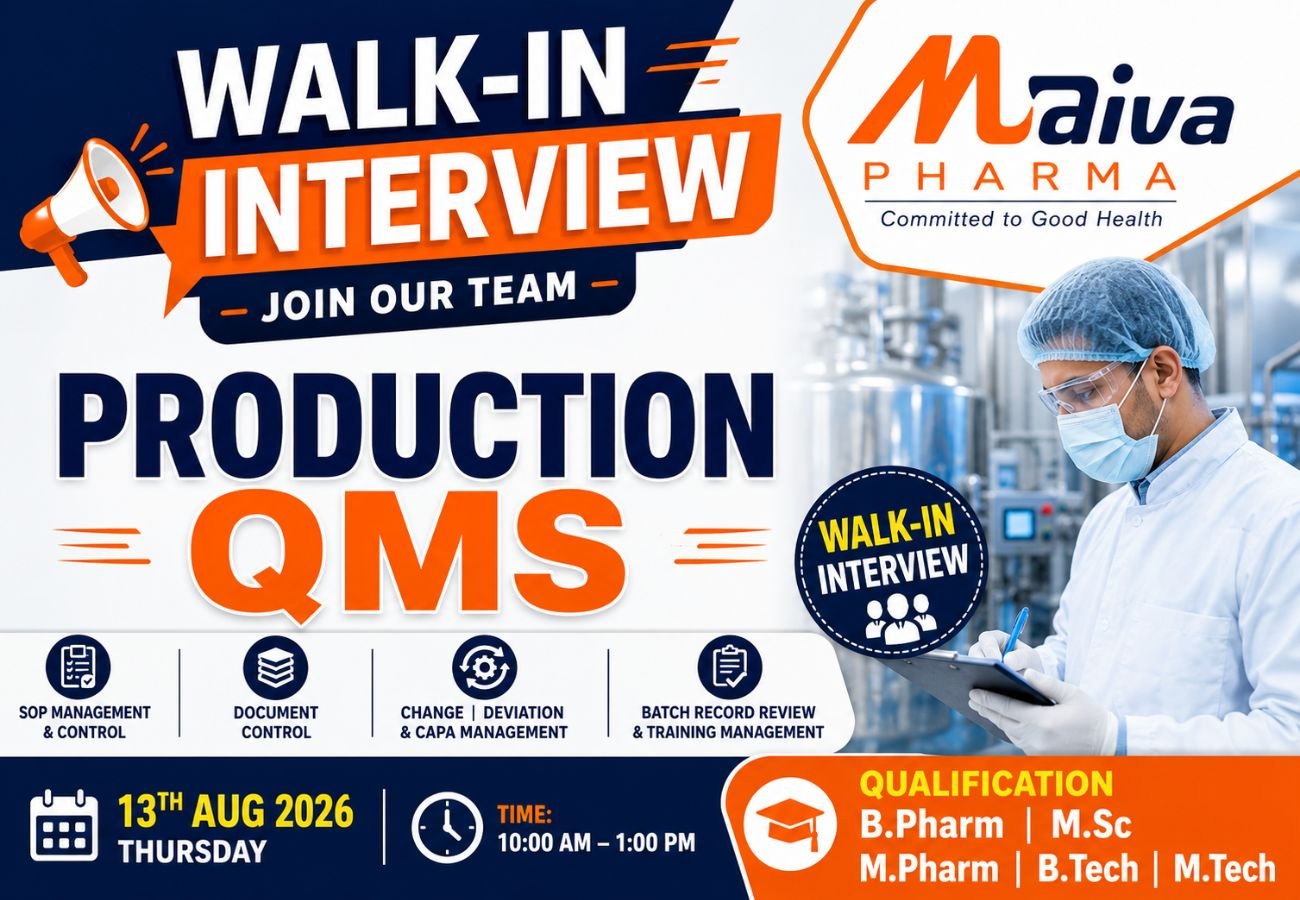 Maiva Pharma is Hiring for Production &ndash; QMS Role