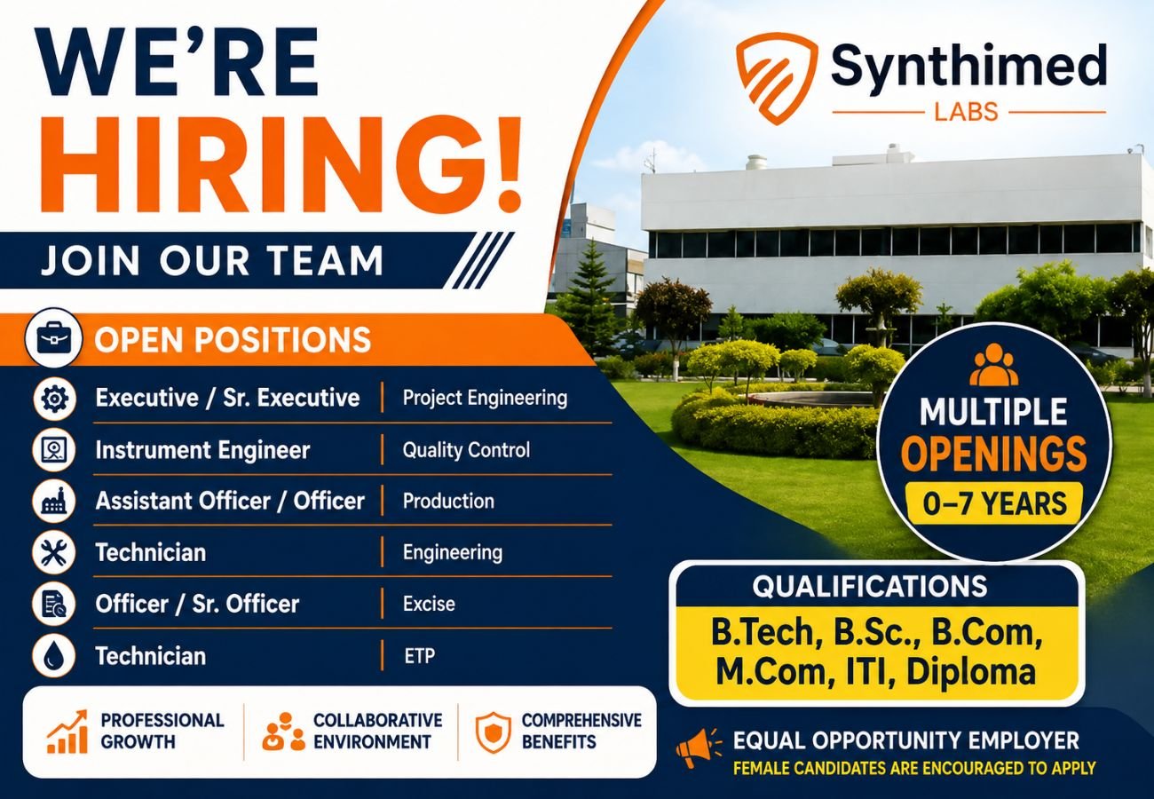 Synthimed Labs is Hiring Fresher & Experienced for Engineering, Quality Control, Production, ETP and other roles