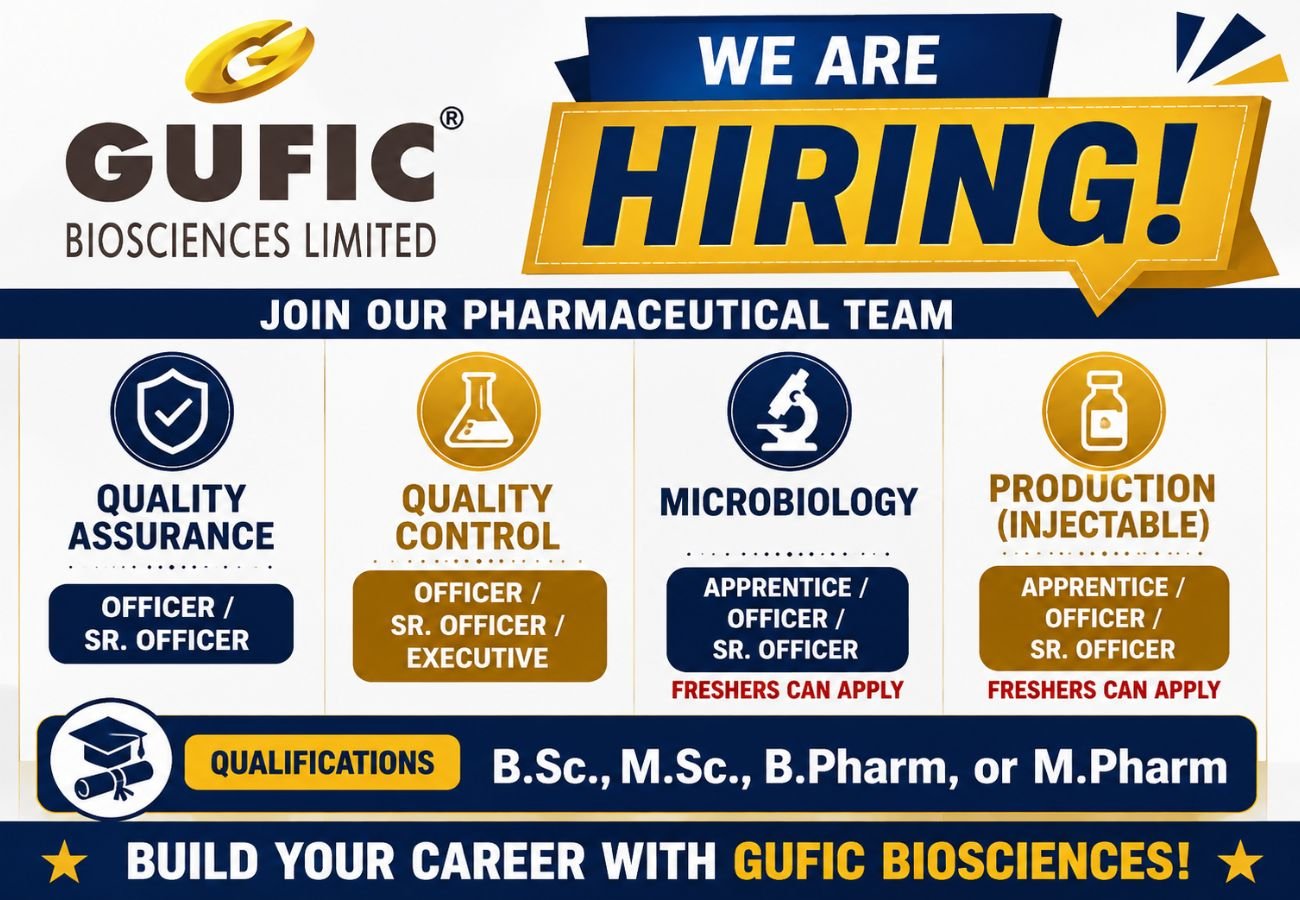 Gufic Biosciences is Hiring for QC, QA & Production Roles